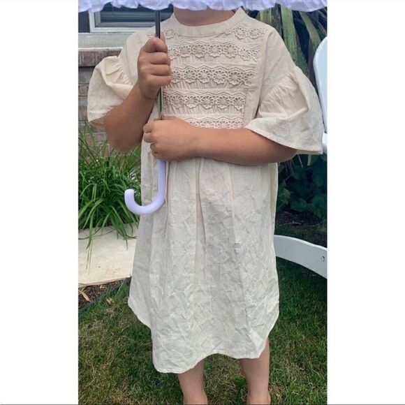 Zara Girl embroidery front ruffle sleeve cotton dress - Picture 2 of 10